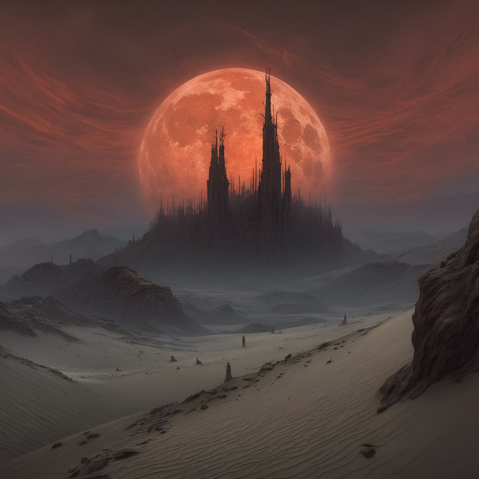 Surreal Skull Moon Landscape in Dark Fantasy Style