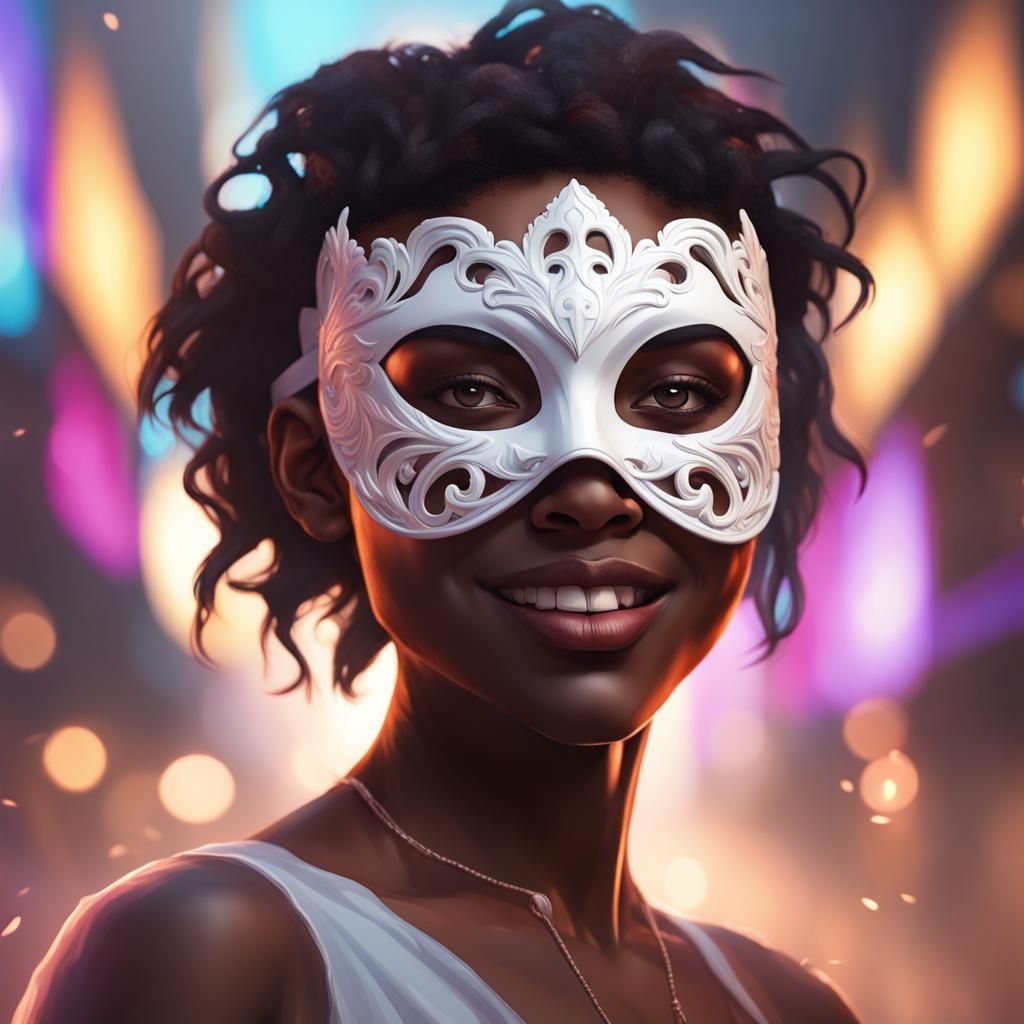 Teenager in Masquerade Mask, Hyperdetailed Portrait