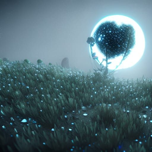 Flowers Bloom on the Moon: Dark Fantasy Concept Art