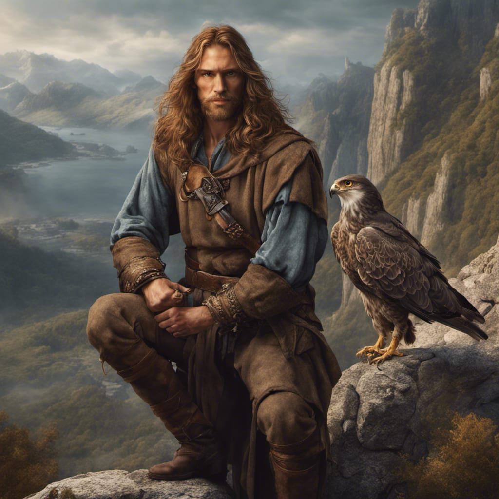 Medieval Man with Falcon, Detailed Matte Painting
