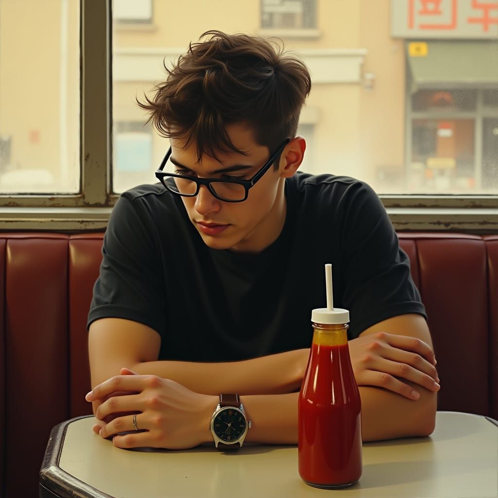 Young Man in Contemplative Repose, Hyper-Realistic Portrait