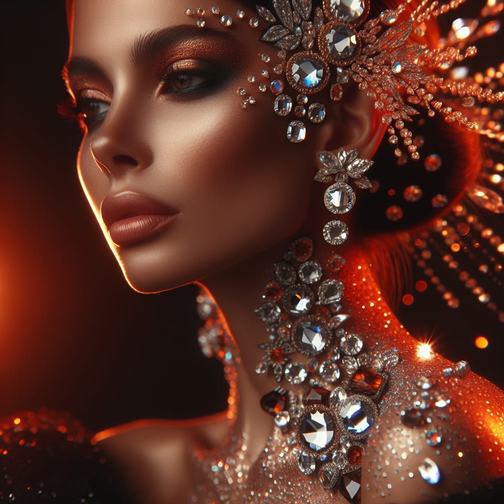 Crystals Adorn a Slender Figure in Orange and Black