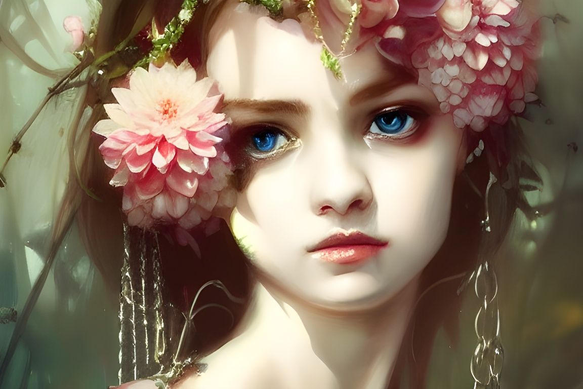 Sensual Woman with Chains and Flowers: Fantasy Art