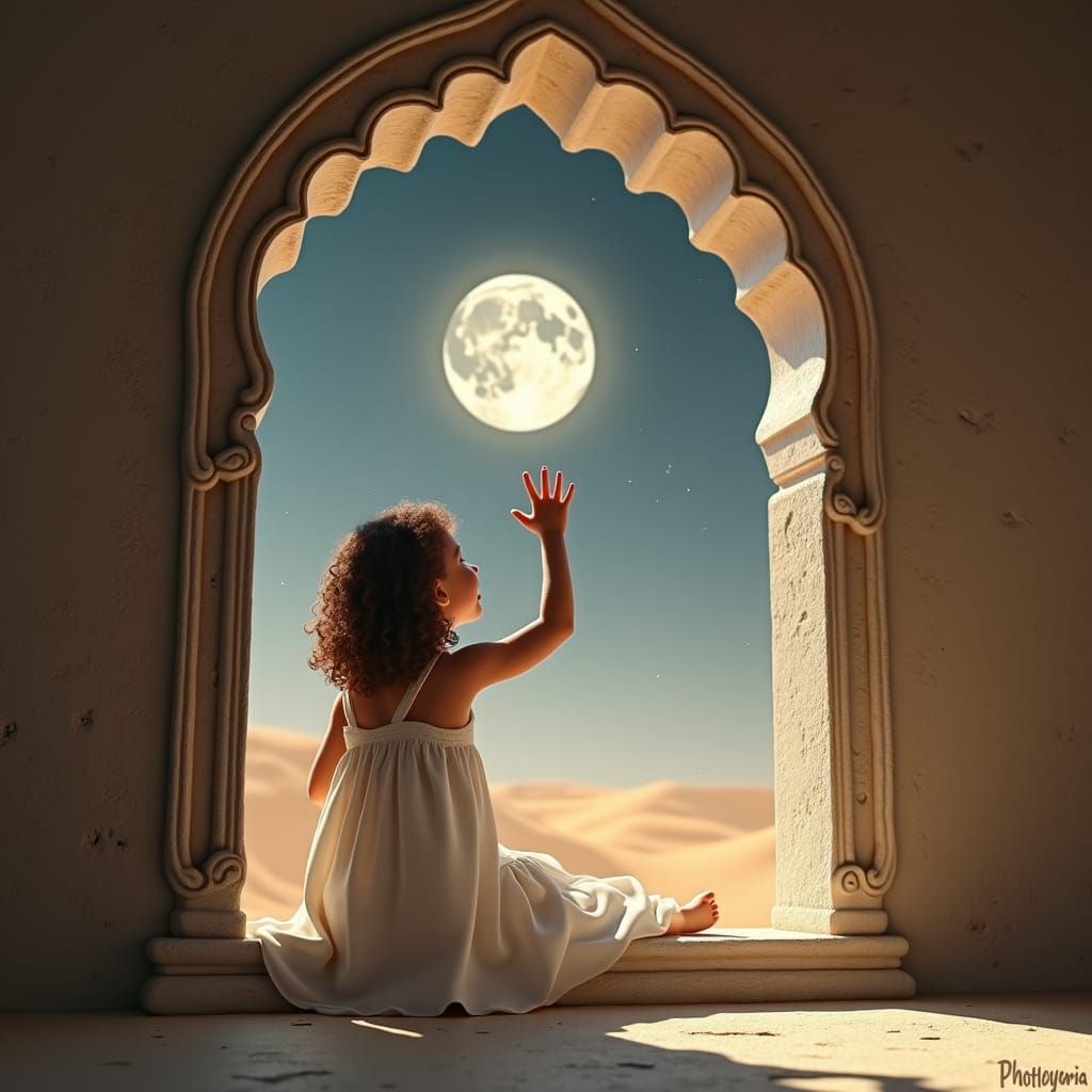 Girl Gazing at Moon as Matte Painting