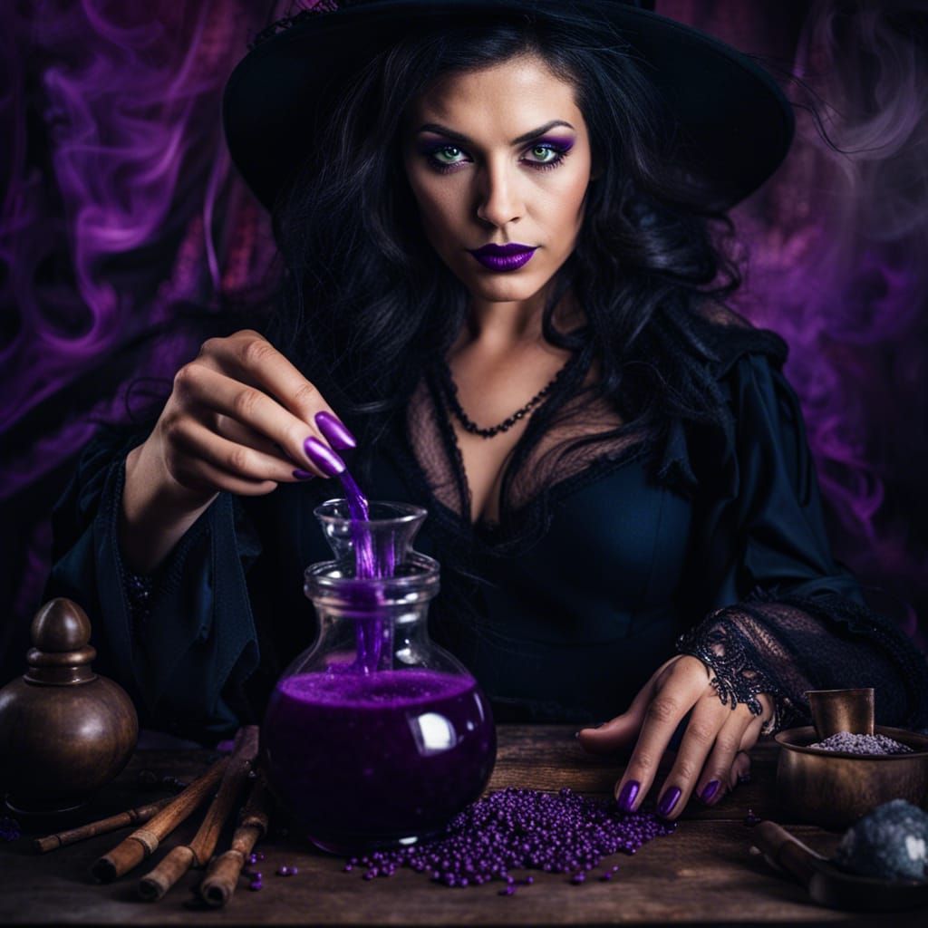 Bewitching Witch Prepares Elixir of Forbidden Pleasures