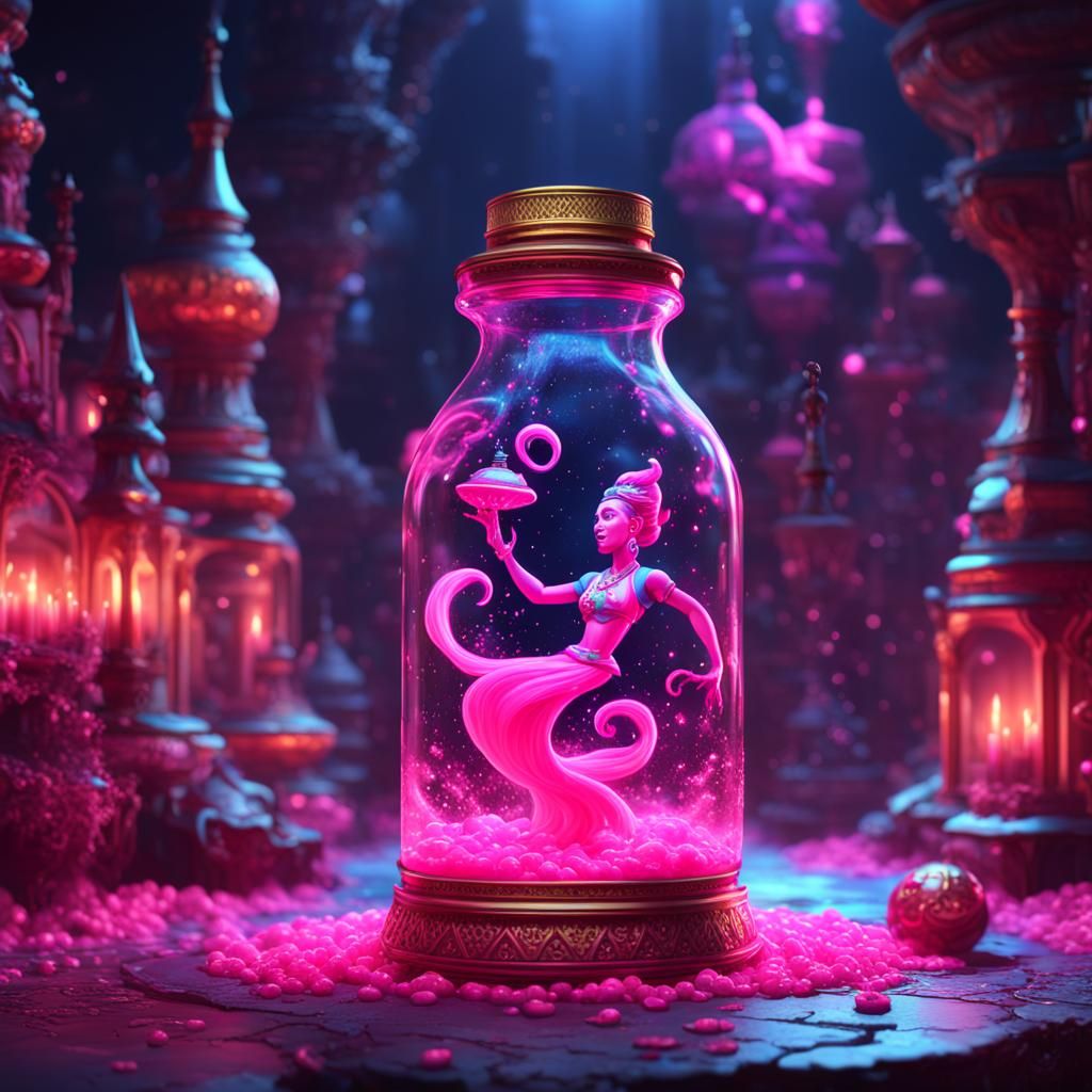Neon Pink Genie Emerges: Fantasy Concept Art