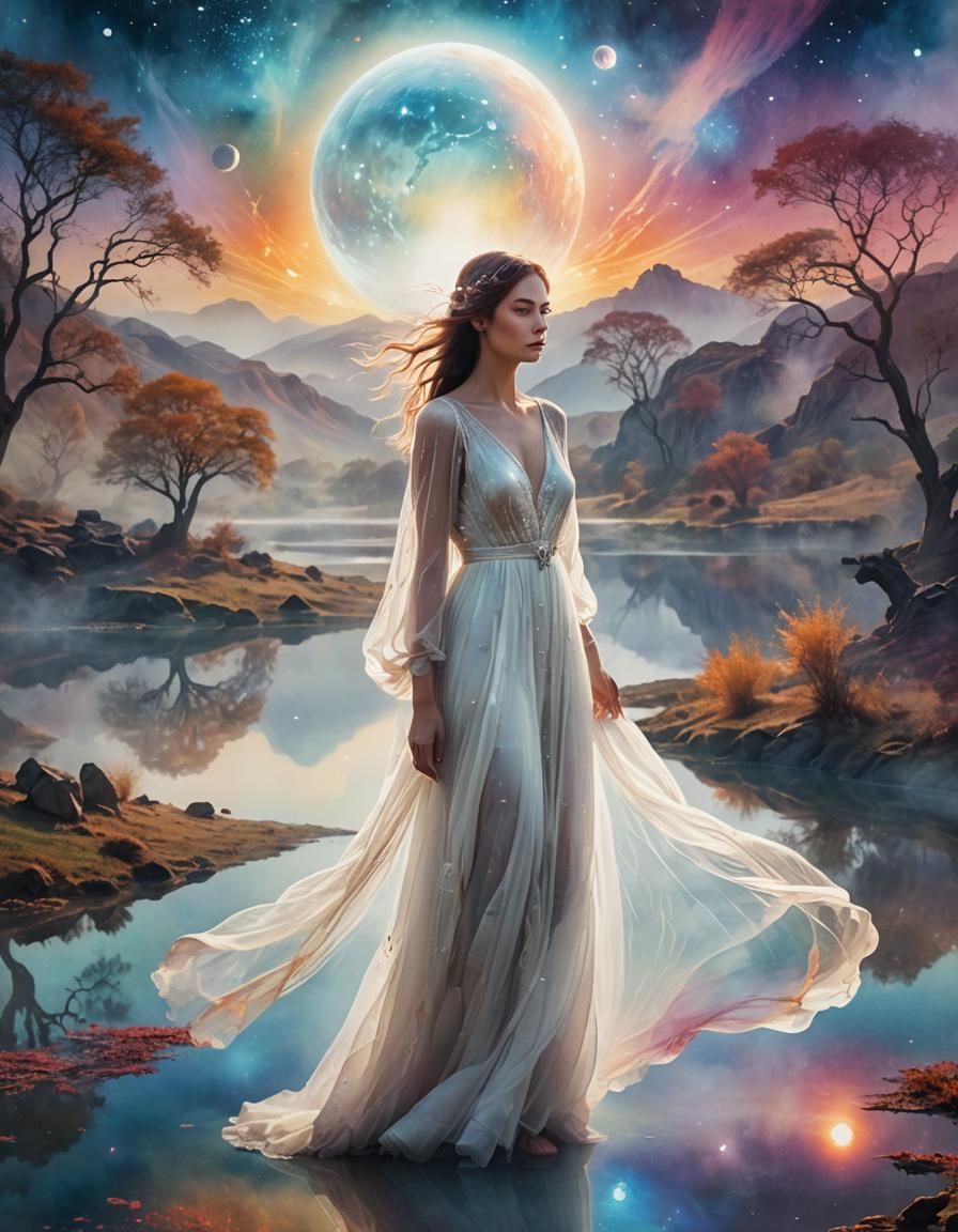Alien Valley Reflection: Ethereal Fantasy Portrait