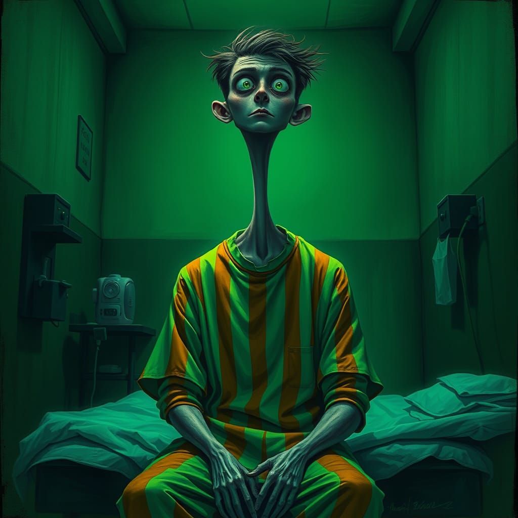 Ethereal Young Man in Whimsical Hospital Scene