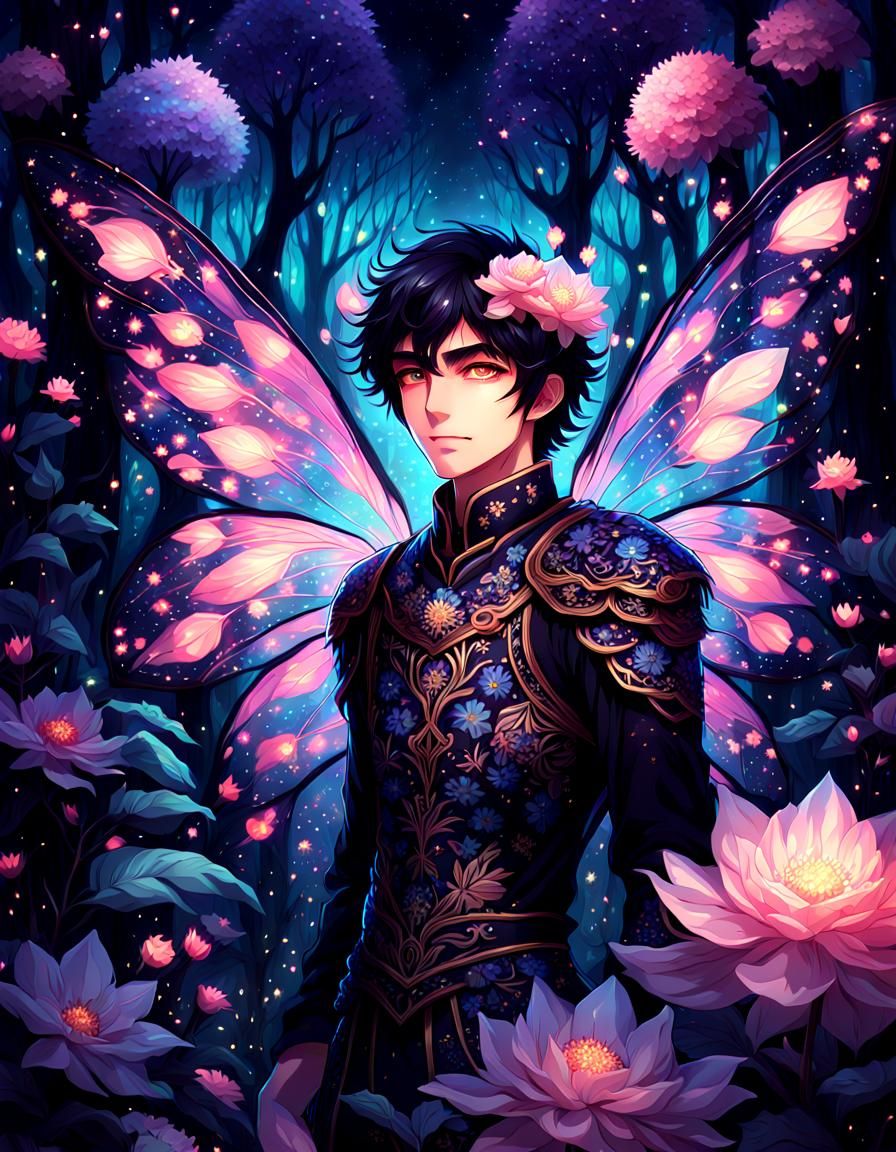 Fantasy Anime Fairy in Bioluminescent Forest