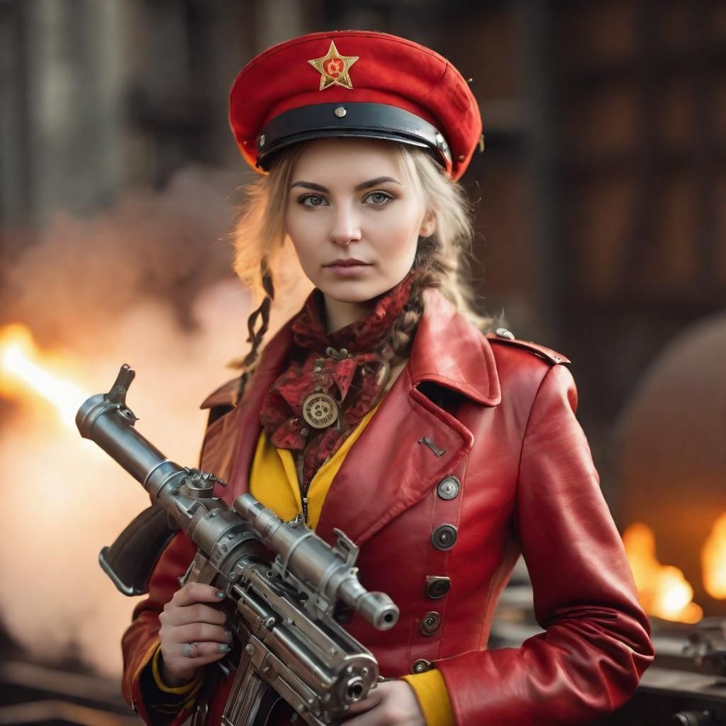 Steampunk Soviet Lieutenant with Machine Gun