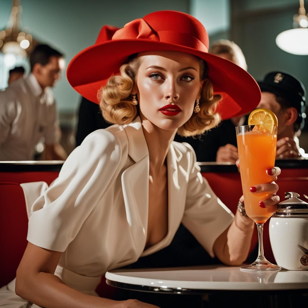 Woman in Red Hat, Hollywood Glamour Style