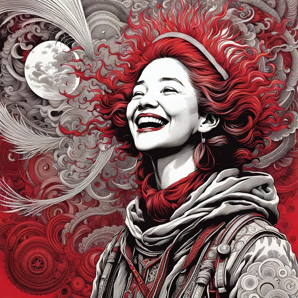 Laughing Rainbow Emoji in Solarpunk Lineart