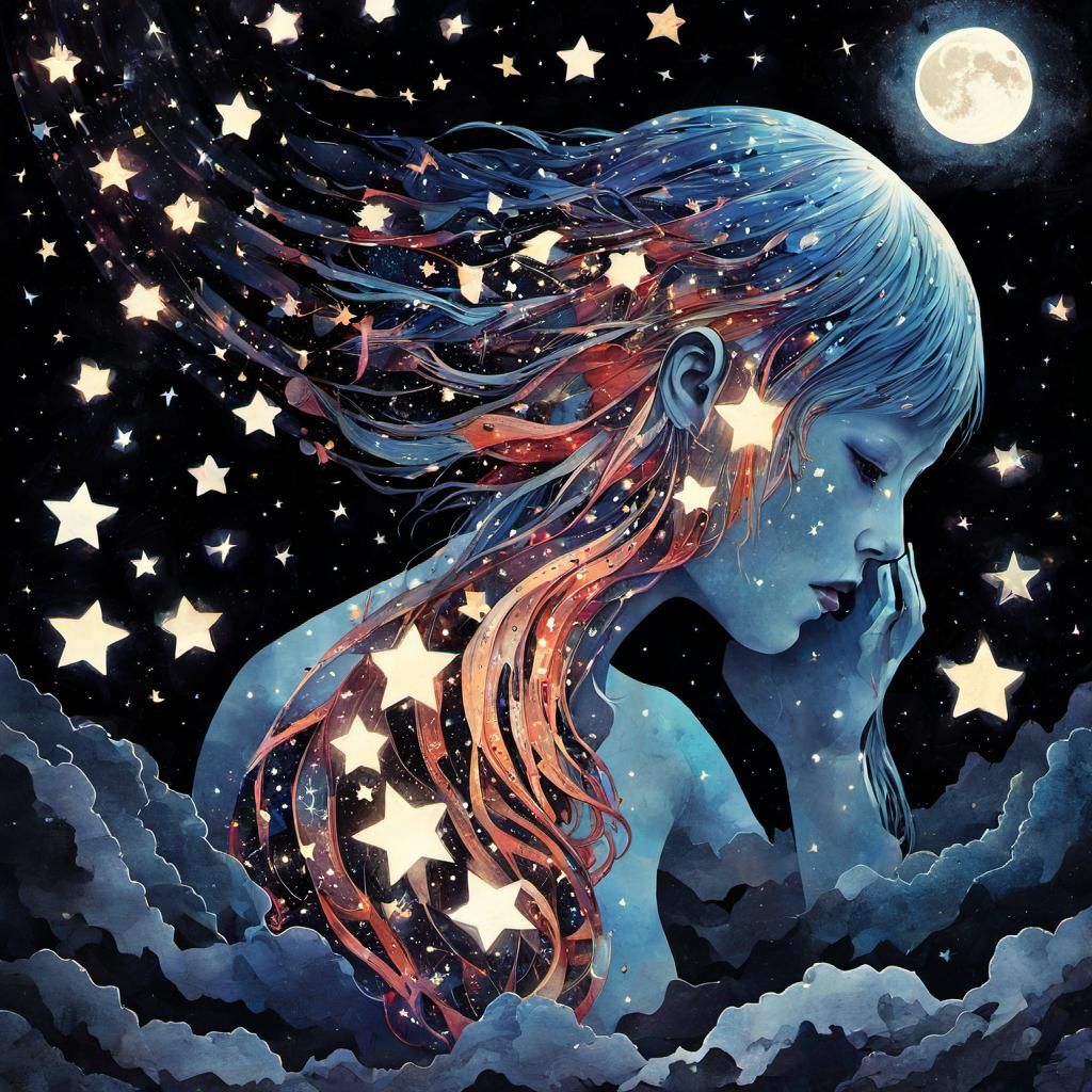 Macabre Starry Night Silhouette in Anime Style