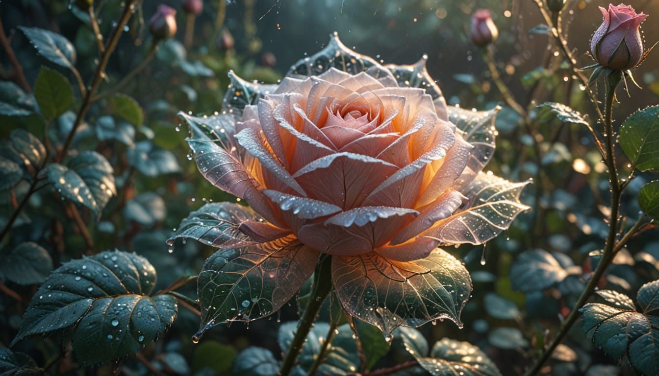 Glowing Spider Silk Rose in Ethereal Garden