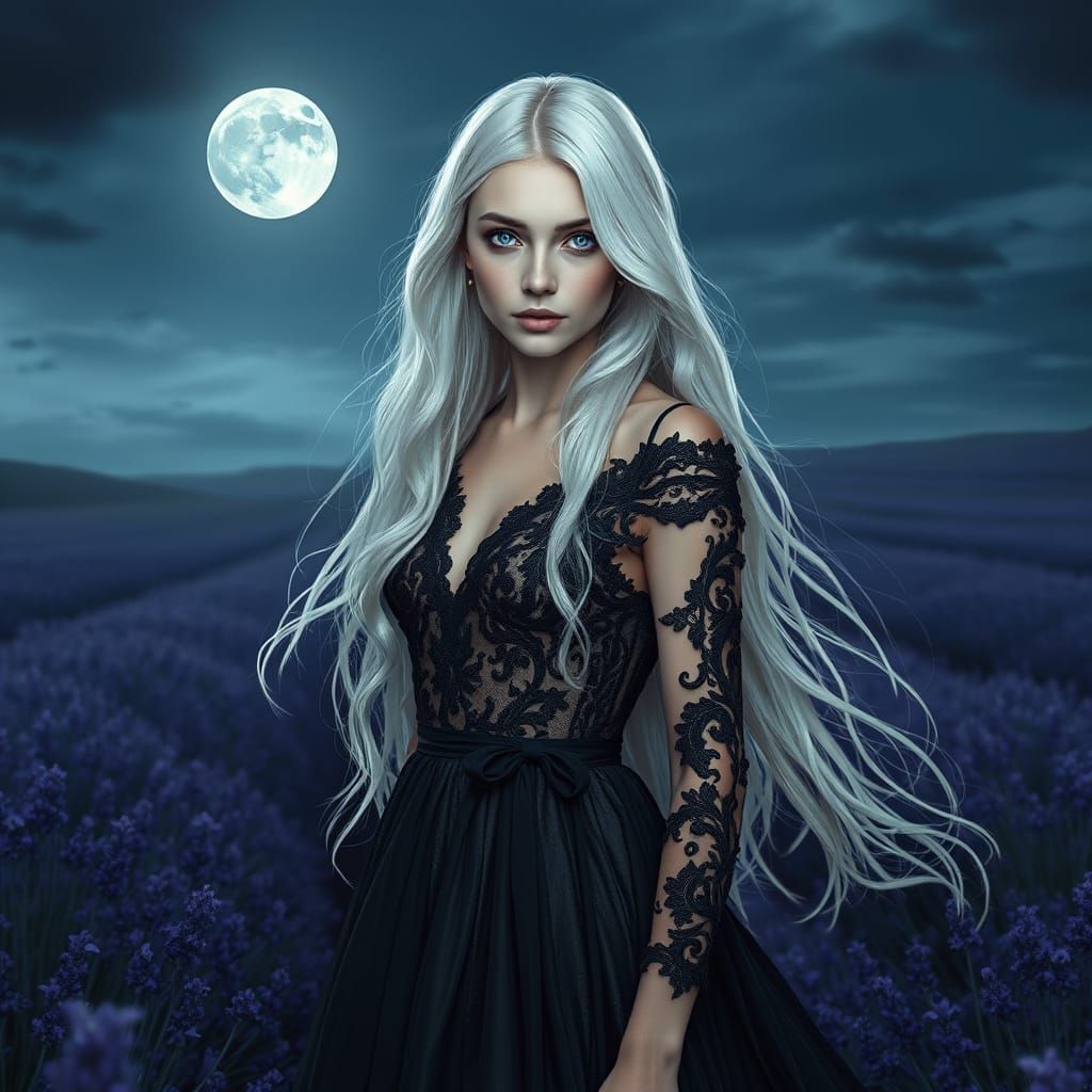 Ethereal Woman in Lavender Field, Photorealistic Art