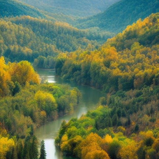Serene River Valley in Golden Morning Light
