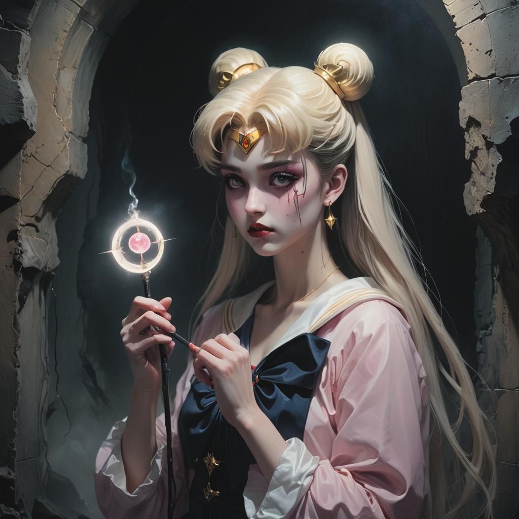 Sailor Moon in a Surreal, Pastel Gothic Dream