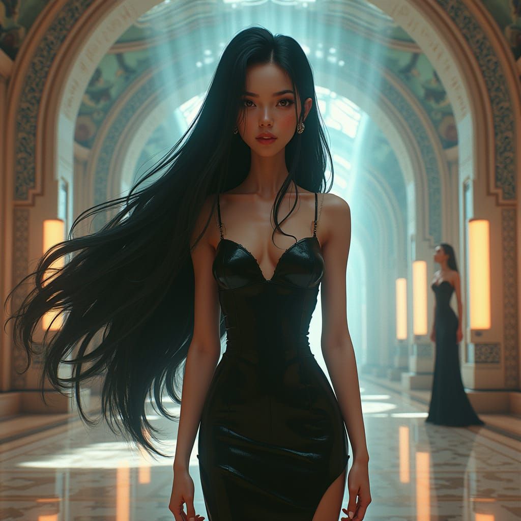 Futuristic Throne Room Portrait in Retro-Futuristic Style