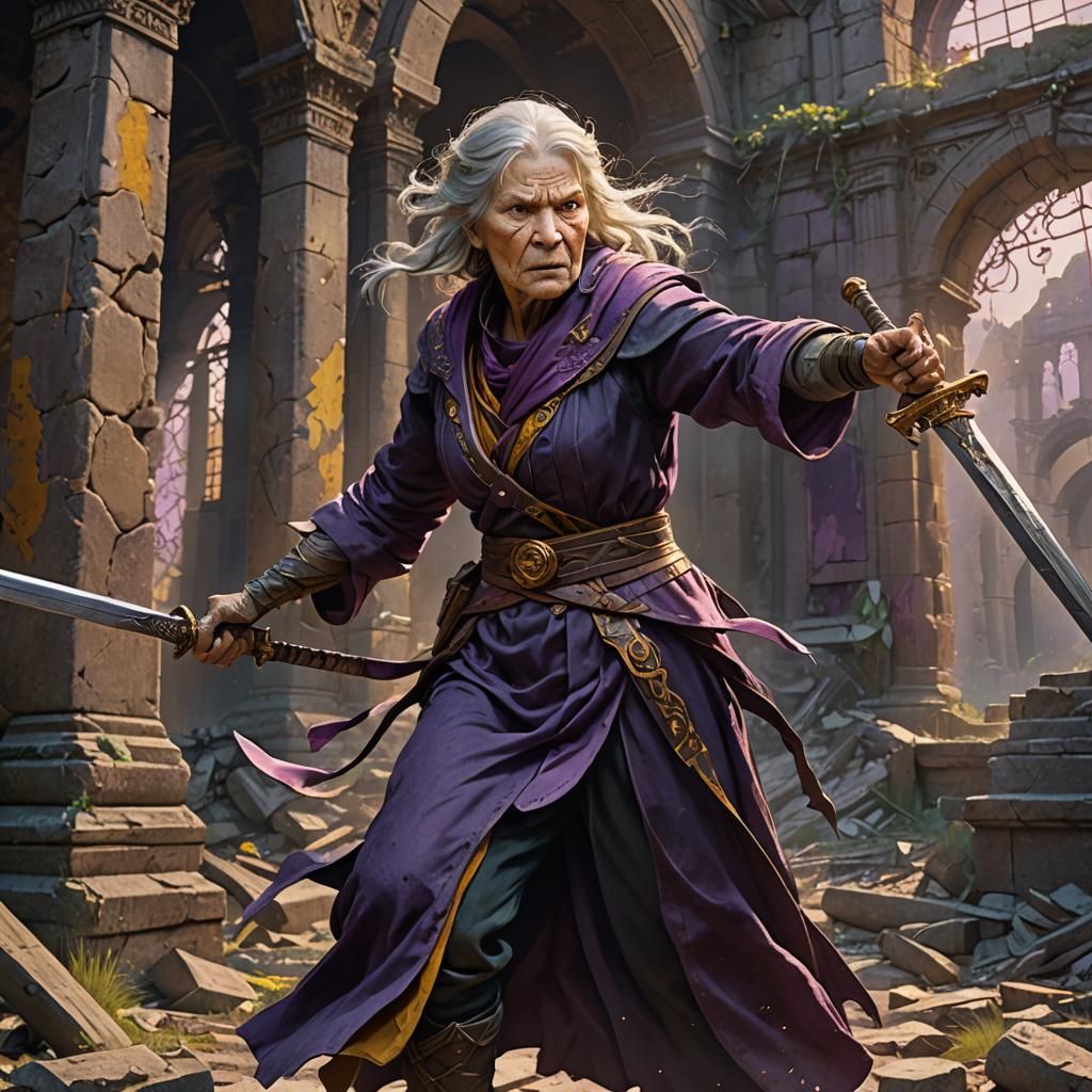 Old Woman Warrior in Abandoned Ruins