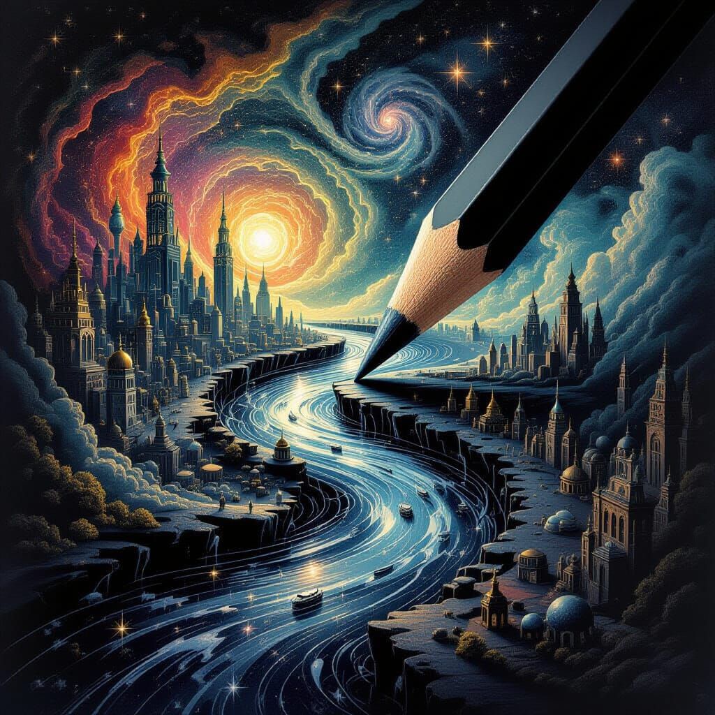 Surreal Ink River Flows With Dream Worlds