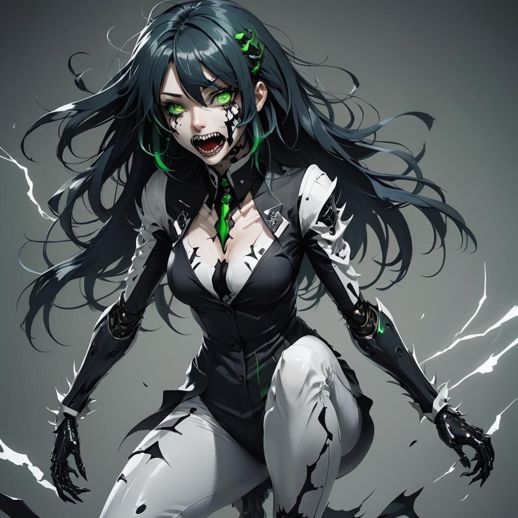 Eerie Dark Fantasy Anime Woman with Mouth in Stomach