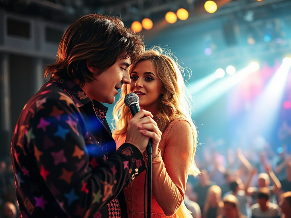 Rock Stars Singing Duet in Concert Photo