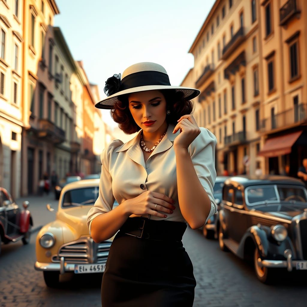 Elegant Sofia Loren in 1940s Italian Fashion Portrait