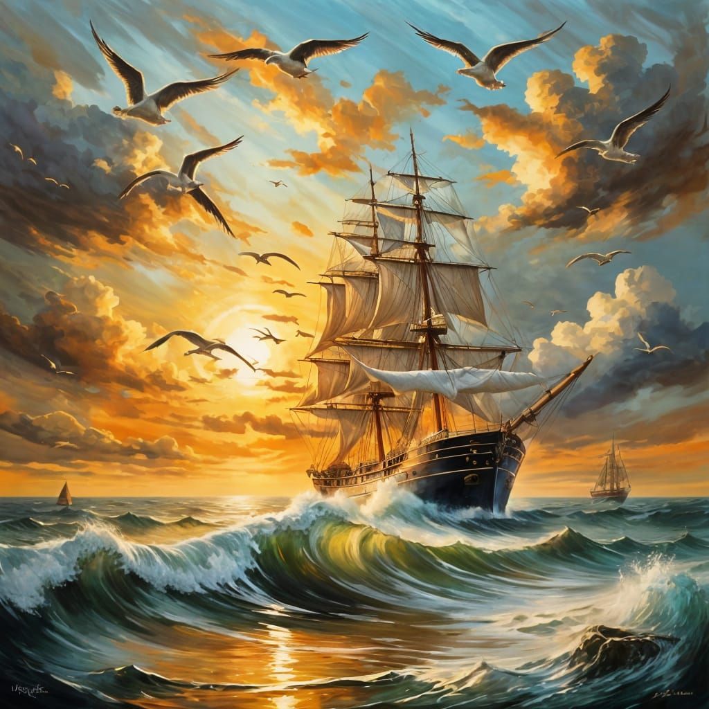 Majestic Sailboat Resists Stormy Ocean