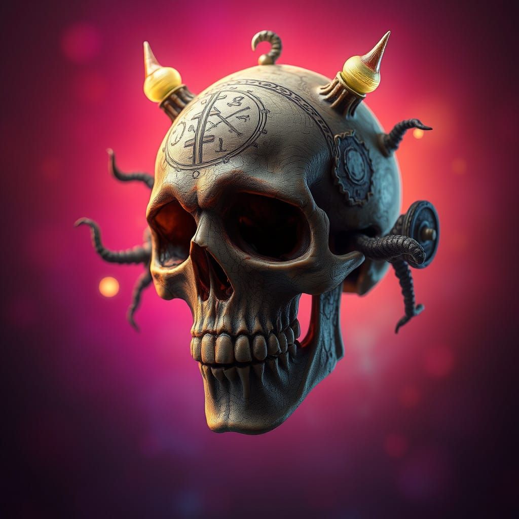 Mystical Human Skull with Glowing Runes and Organic Growth