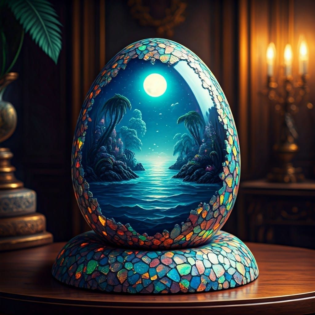 Mystical Ocean Egg Sculpture in Tiffanycore Aesthetic