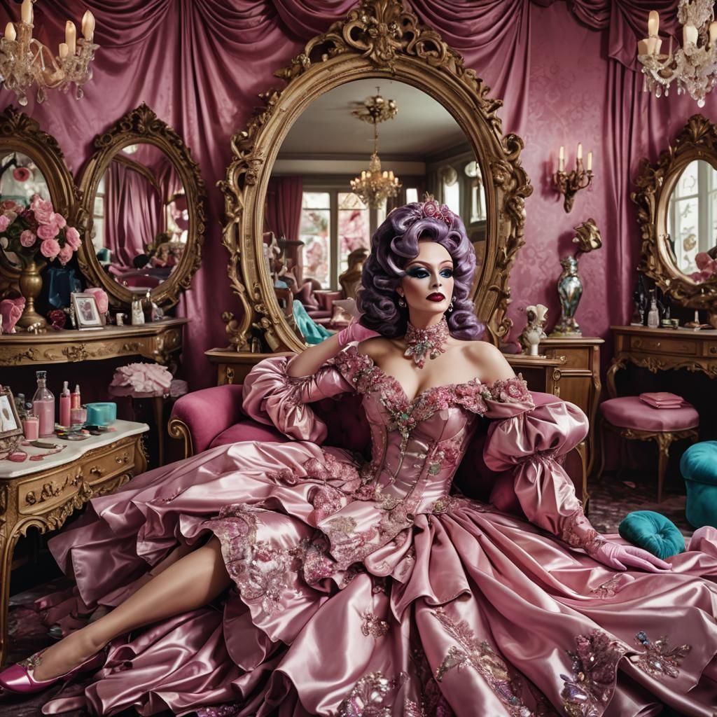 Extravagant Drag Queen in a Satin Wonderland