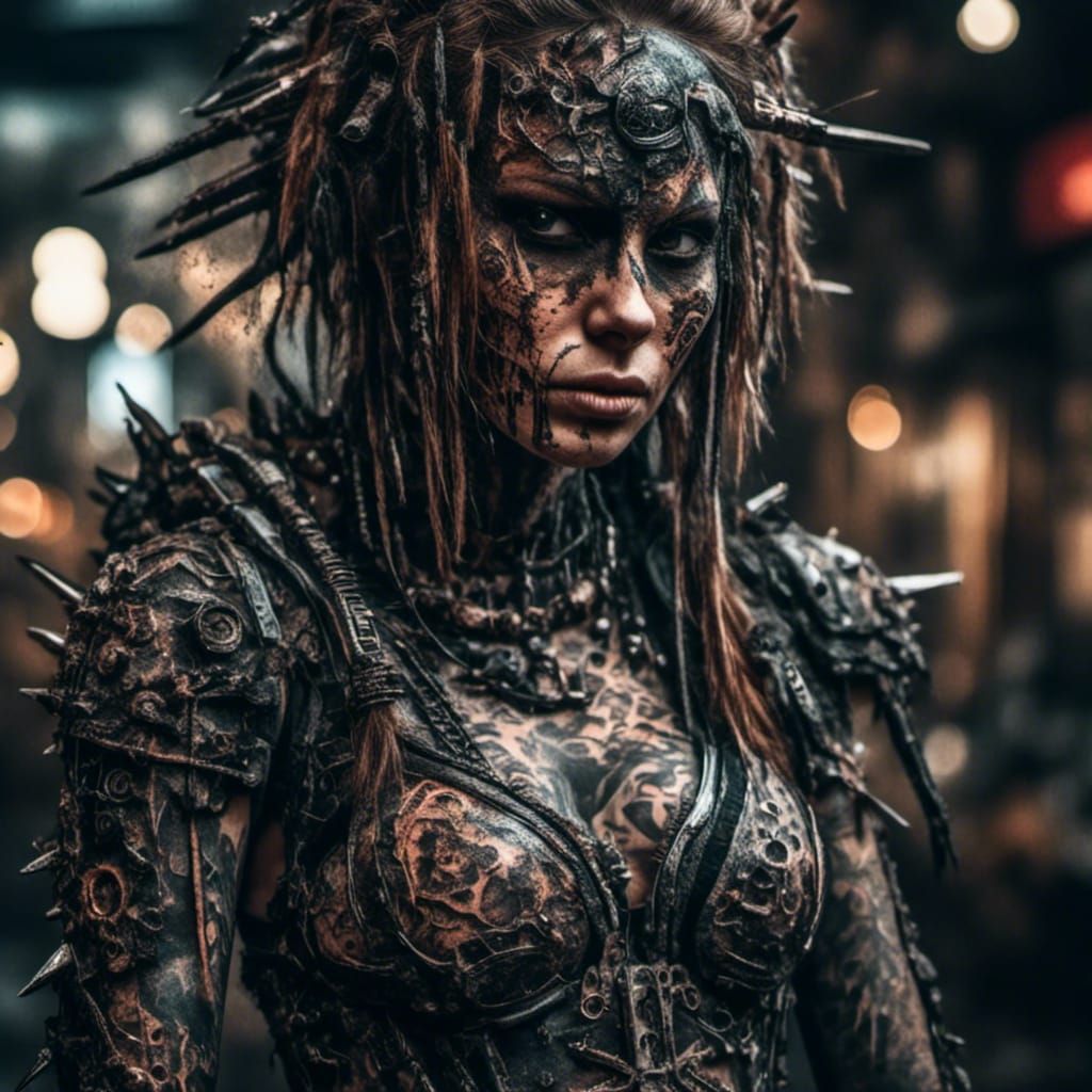 Cyberpunk Warrior with Cyberware and Tattoos