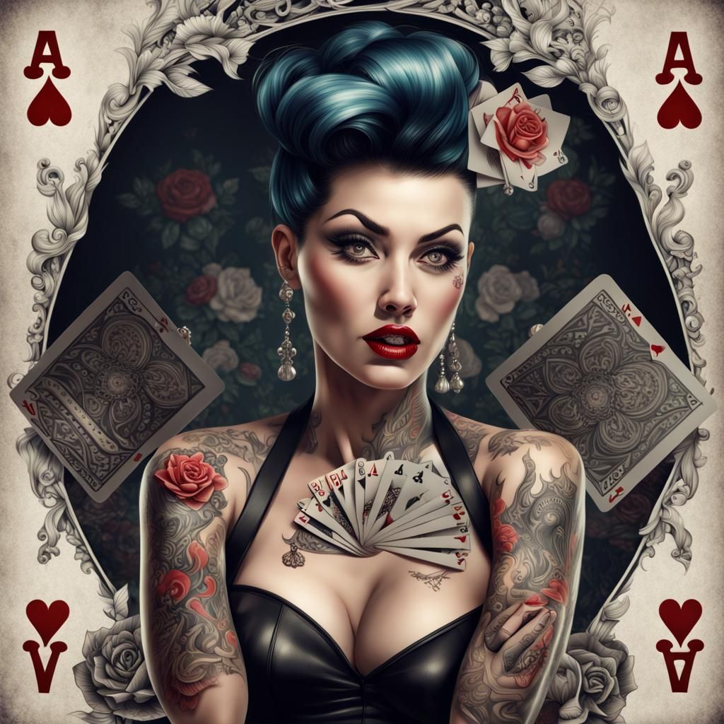 Rockabilly Girl with Playing Cards in HDR