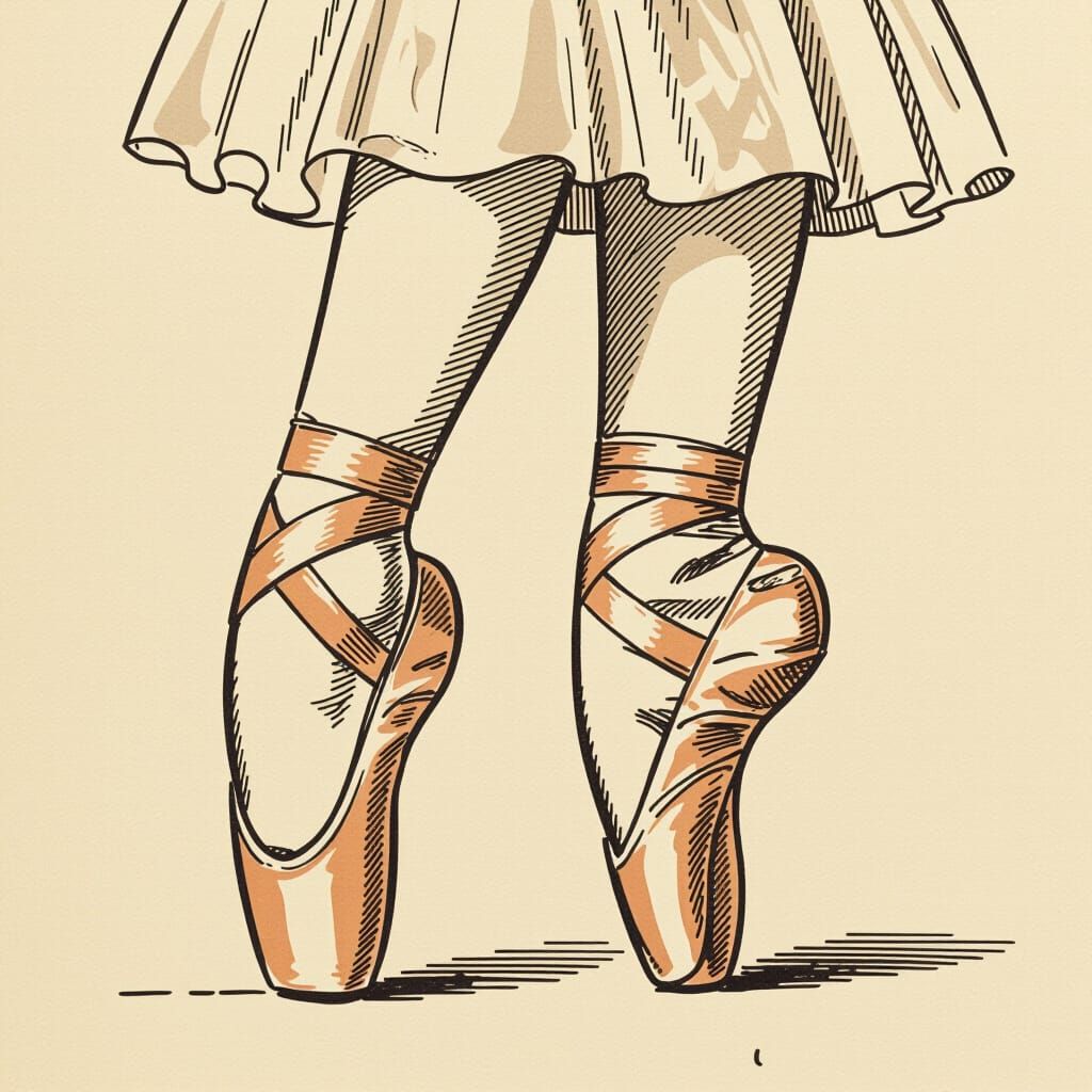 Diagrammatic Drawing of Ballet Shoe in Black Ink
