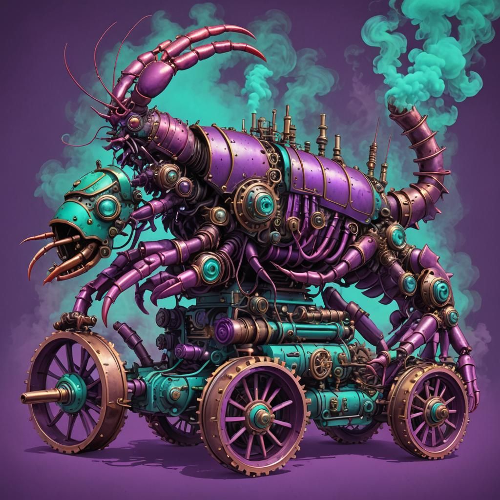 Giant Turquoise Steampunk Lobster on Wheels