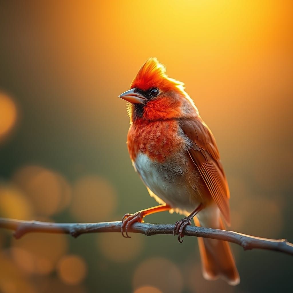 Red Cardinal Portrait in Golden Light, Gibili Art