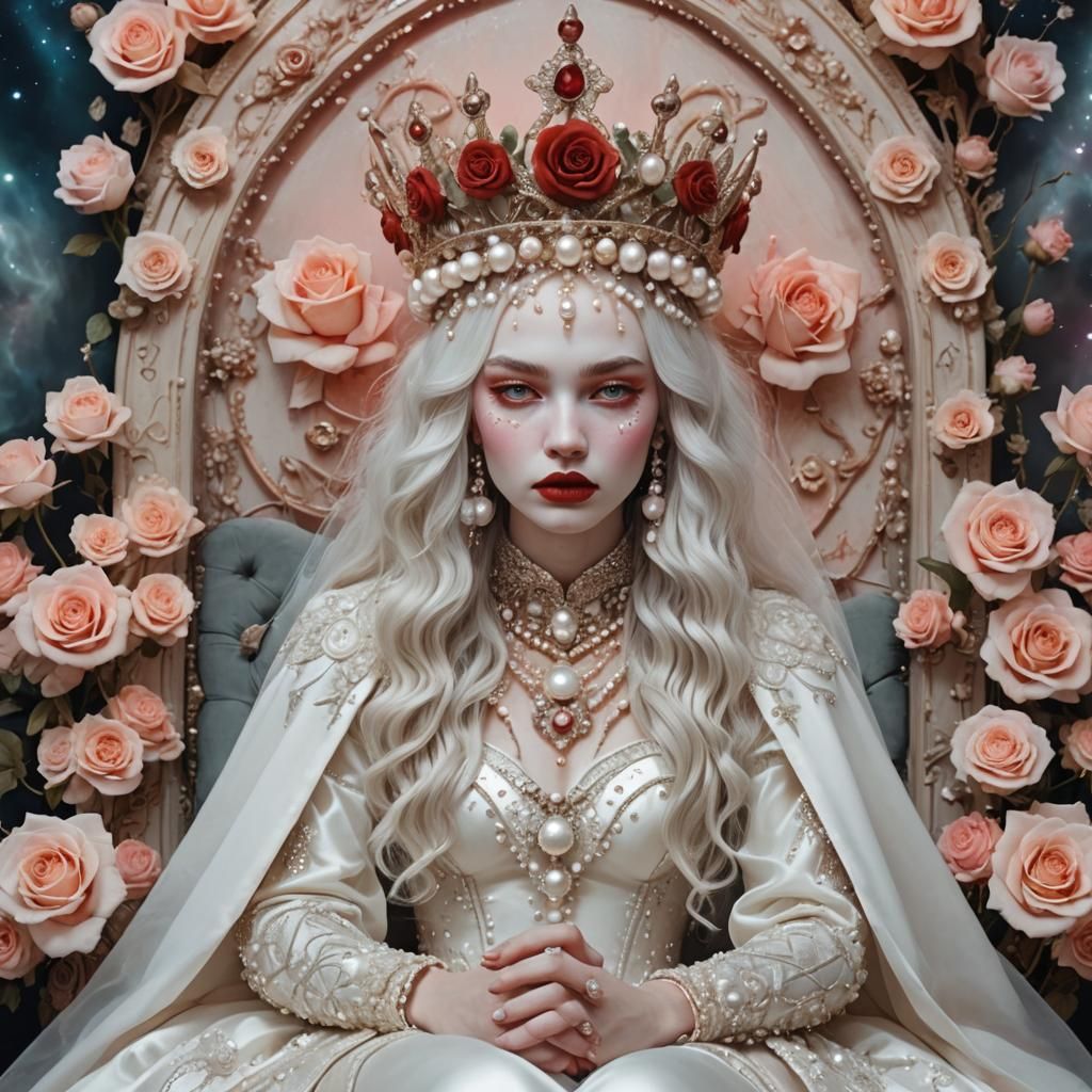 Surrealist Queen with Rose Cheeks on Throne