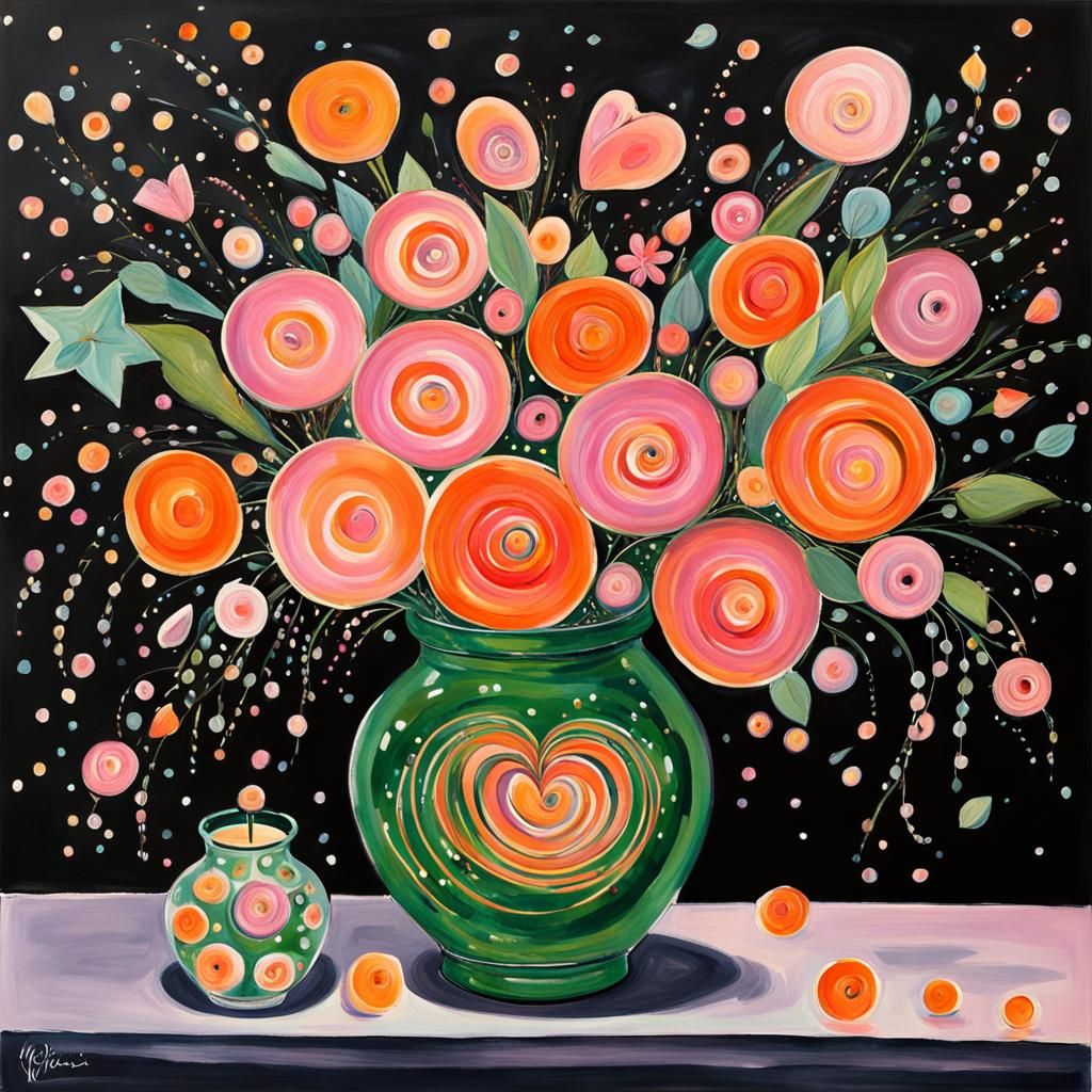 Extravagant Floral Vase in Gouache Impressionist Style