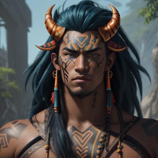 Handsome Tribal Warrior in Anime Style