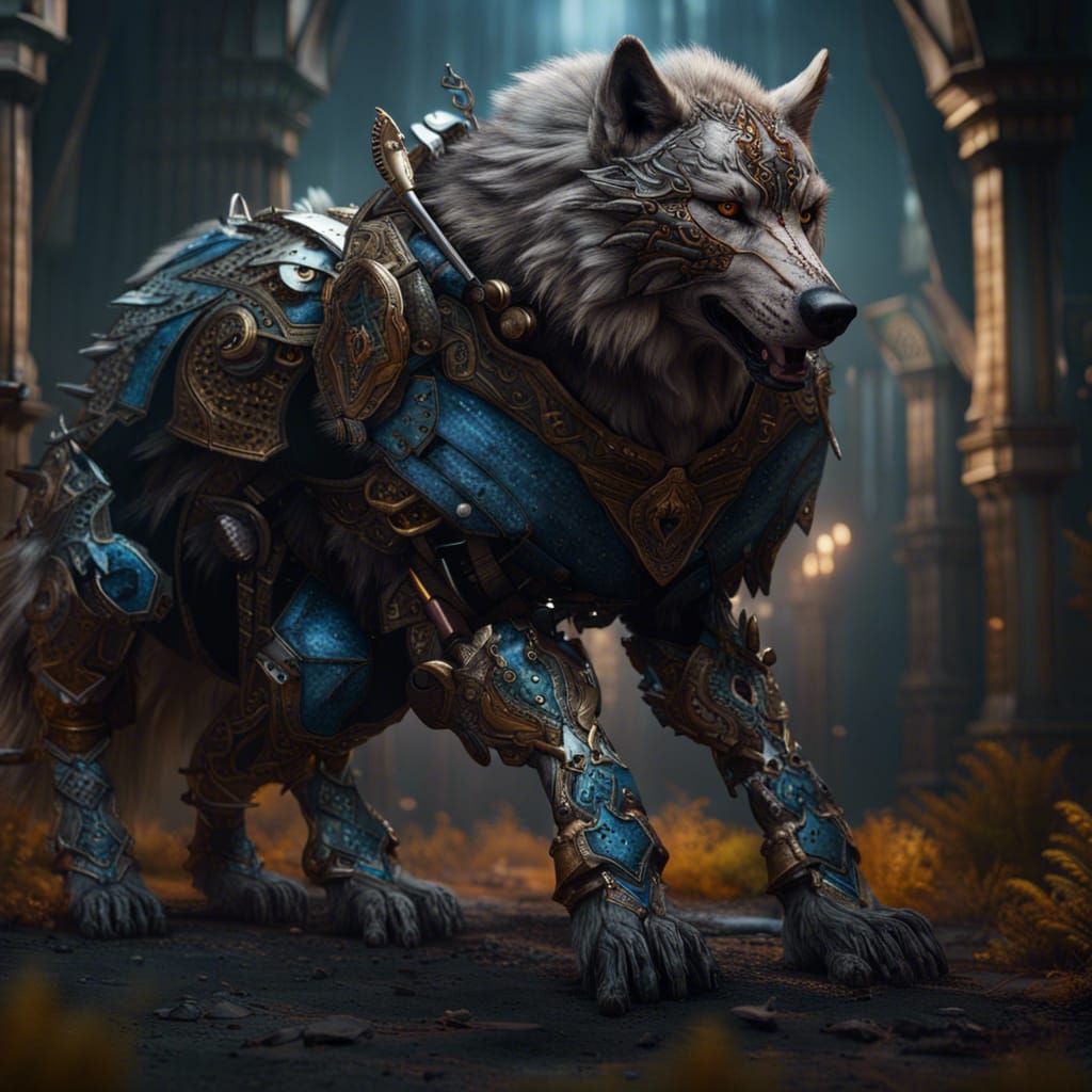 Armored Wolf: Detailed Matte Painting in 8K