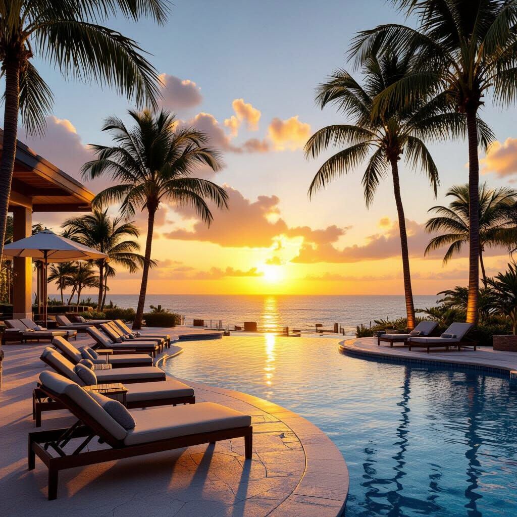 Luxurious Resort Pool at Sunset