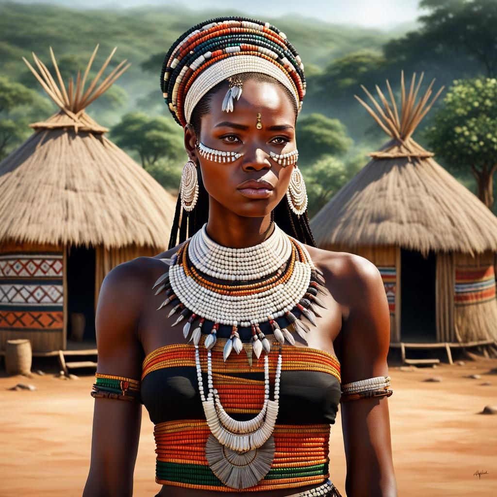 Angolan Tribe Woman in Traditional Dress