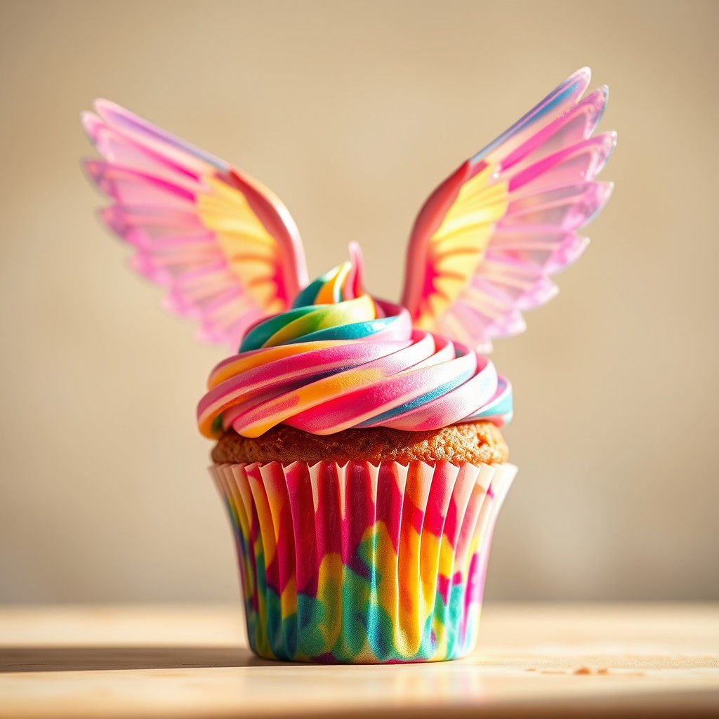 Iridescent Winged Muffin in Professional Photography Style