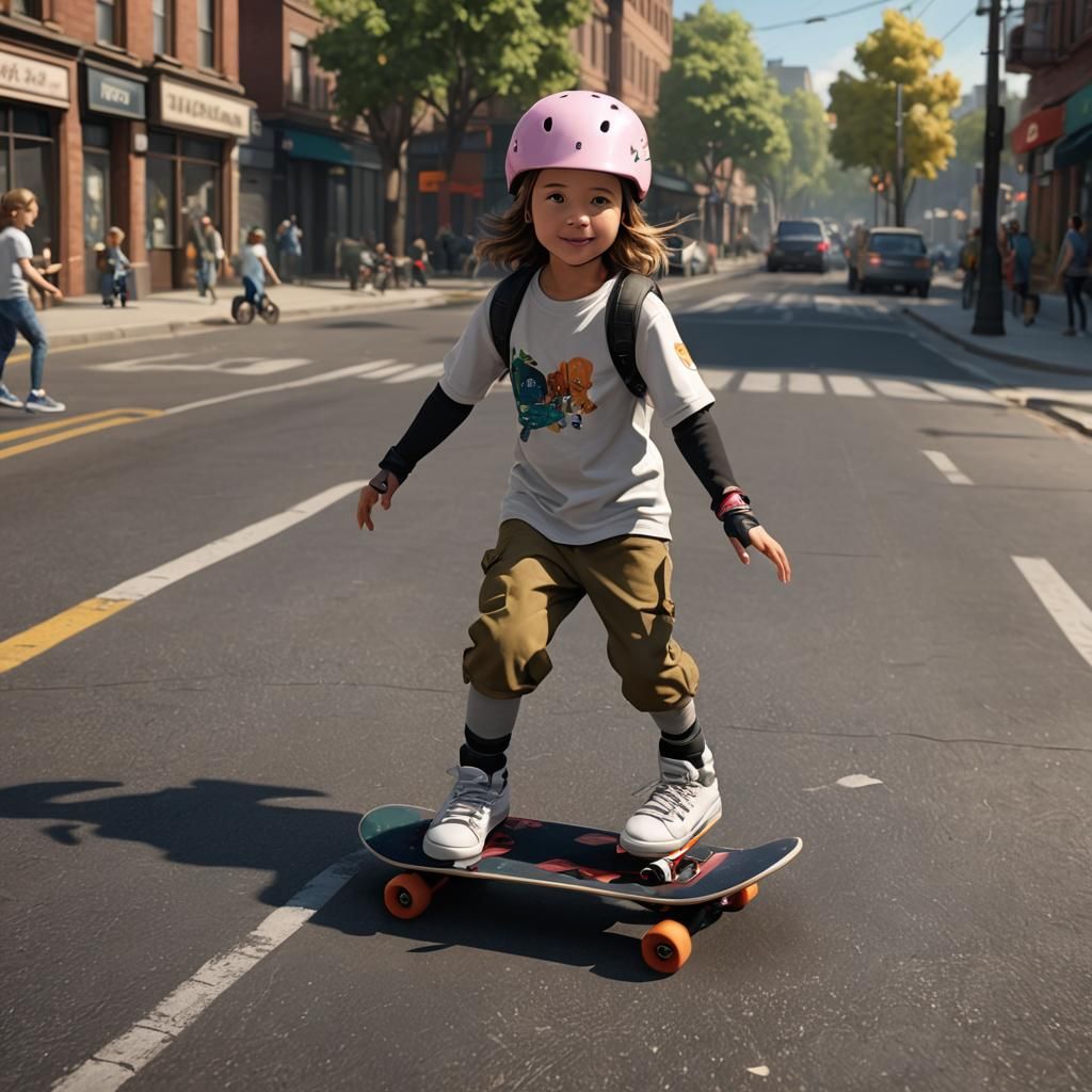 Girl Skateboarding with Friends: Matte Painting
