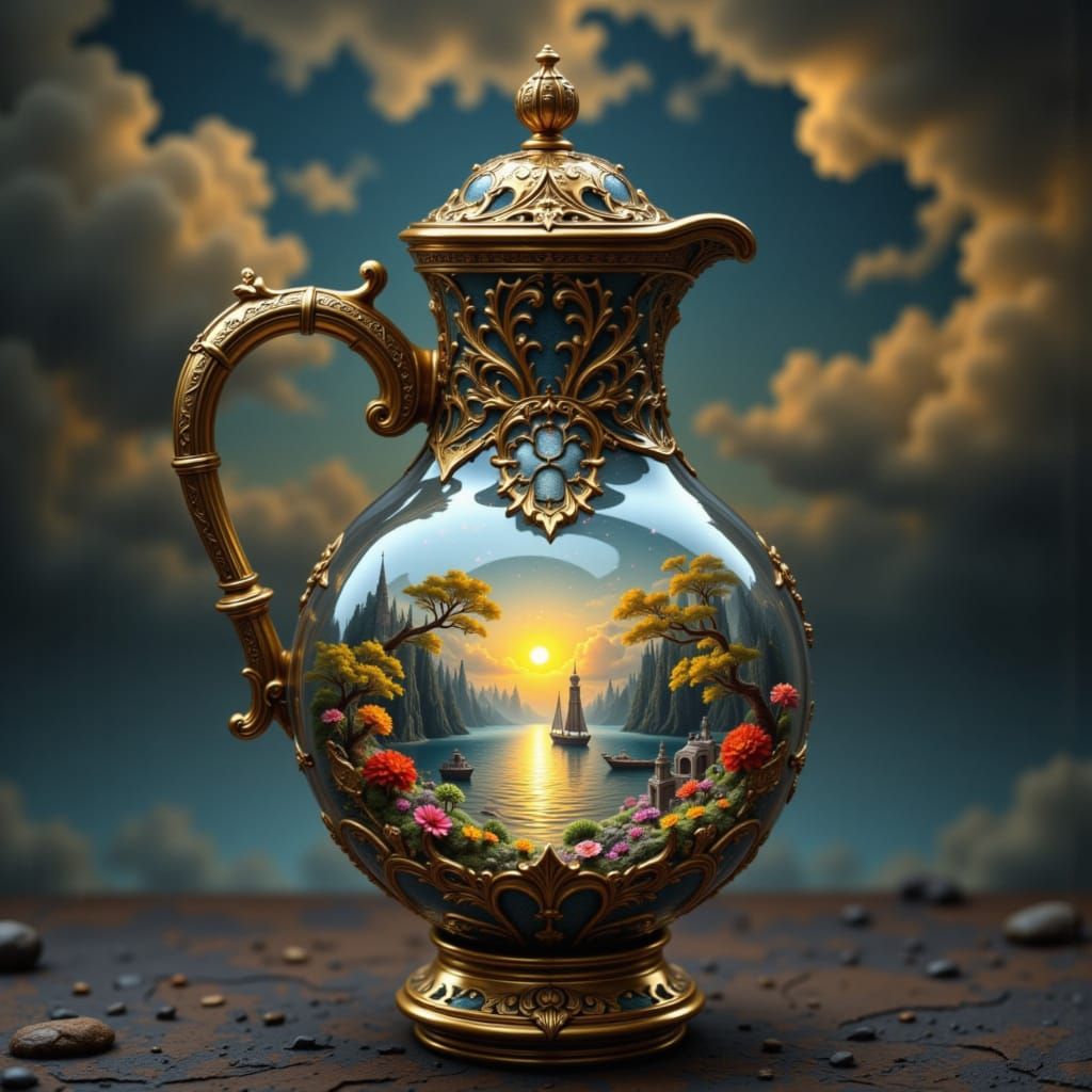 Surreal Victorian Steampunk Scene Unfolds Over a Serene Lake