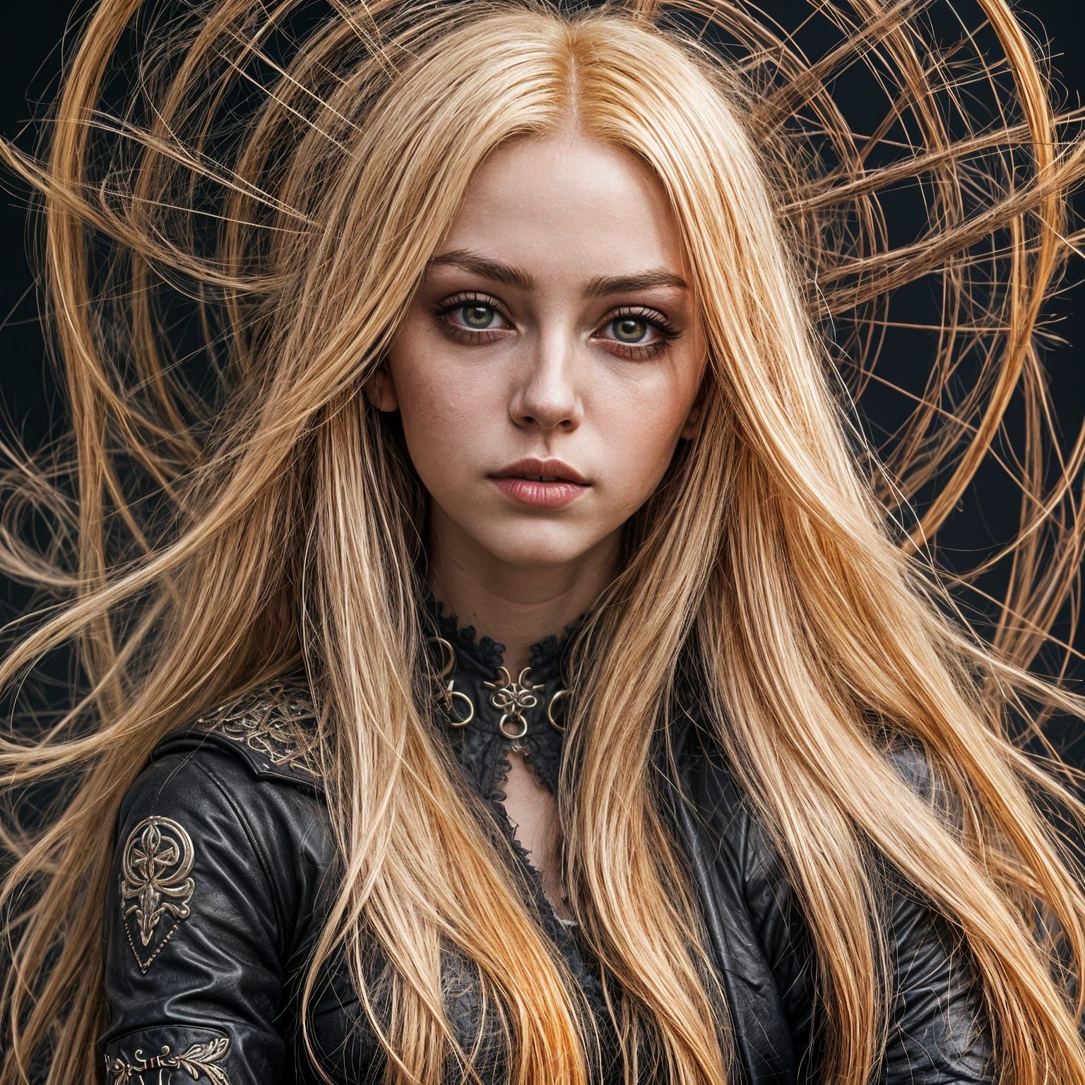 Gothic Elegance: High-End Airbrushed Portrait of a Blonde Em...