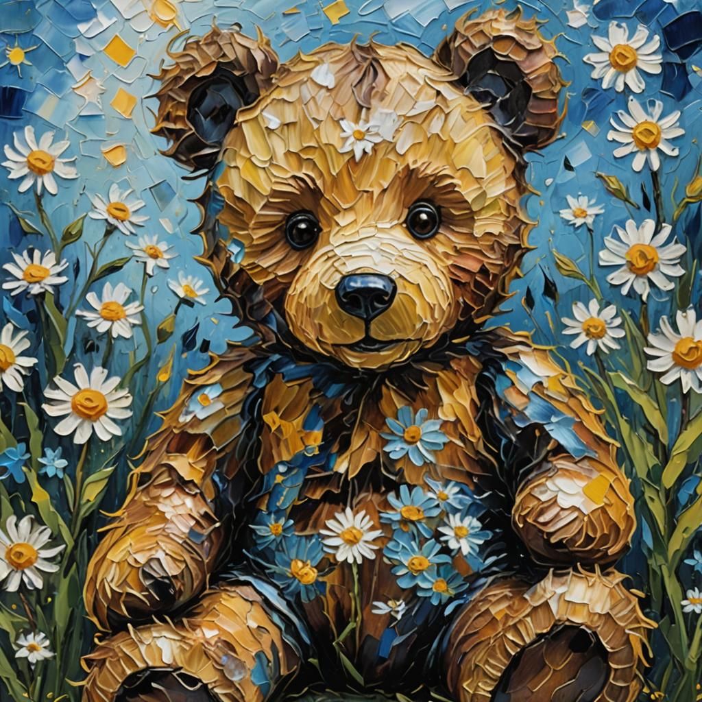 Teddy Bear Portrait in Post-Impressionist Style