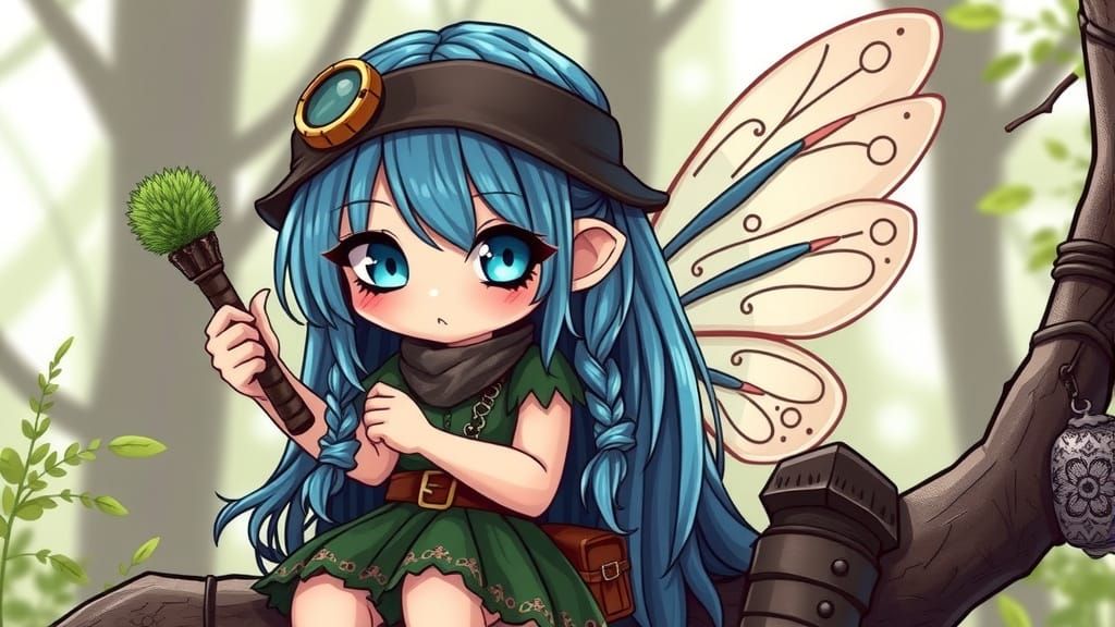 Kawaii Gothic-Hippie Fairy with Blue Hair