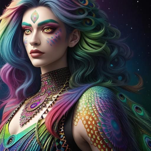 Rainbow Dragon Woman: Holographic Cosmic Illustration