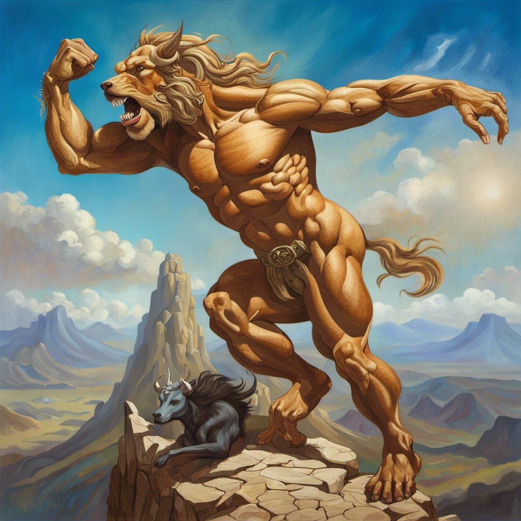 Fantasy Centaur on Craggy Hill in Oil Painting Style
